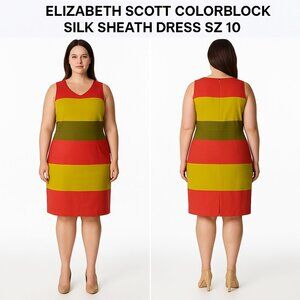 ELIZABETH SCOTT COLORBLOCK SILK SHEATH DRESS SZ 10